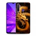 Дизайнерский силиконовый чехол для Realme 5 Золотой дракон