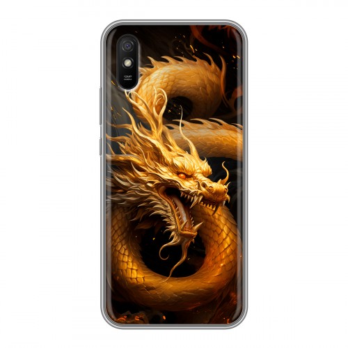 Дизайнерский силиконовый чехол для Xiaomi RedMi 9A Золотой дракон
