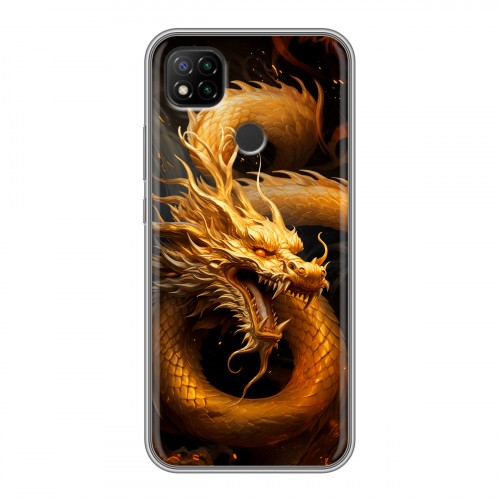 Дизайнерский силиконовый чехол для Xiaomi RedMi 9C Золотой дракон