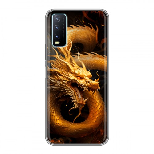 Дизайнерский силиконовый чехол для Vivo Y20 Золотой дракон
