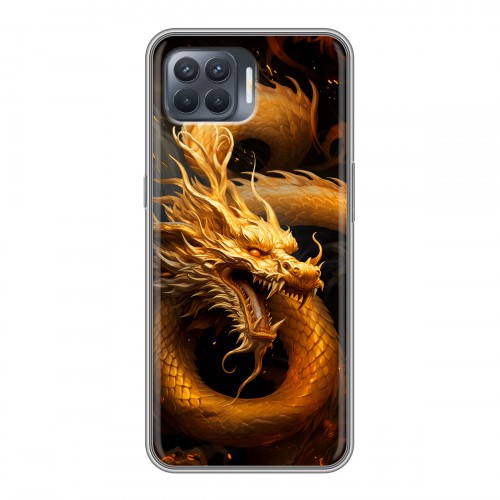 Дизайнерский силиконовый чехол для OPPO Reno4 Lite Золотой дракон