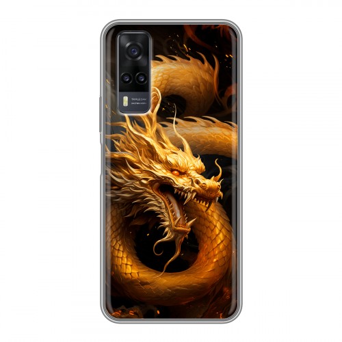 Дизайнерский силиконовый чехол для Vivo Y31 Золотой дракон