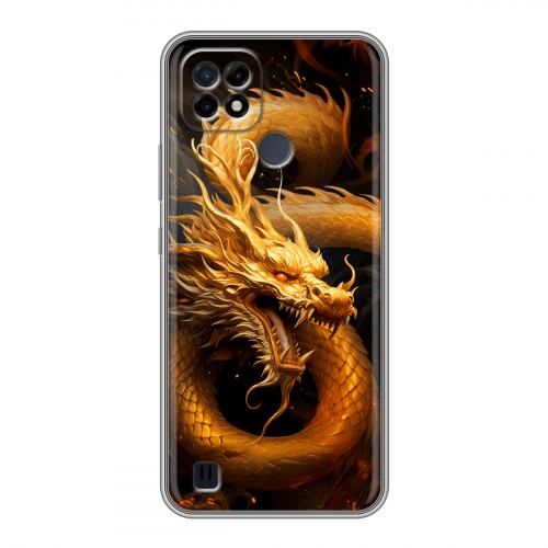 Дизайнерский силиконовый чехол для Realme C21 Золотой дракон