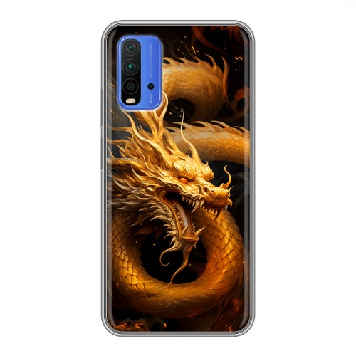 Дизайнерский силиконовый чехол для Xiaomi RedMi 9T Золотой дракон