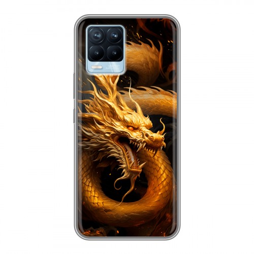 Дизайнерский силиконовый чехол для Realme 8 Золотой дракон