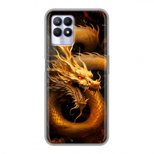 Дизайнерский силиконовый чехол для Realme 8i Золотой дракон