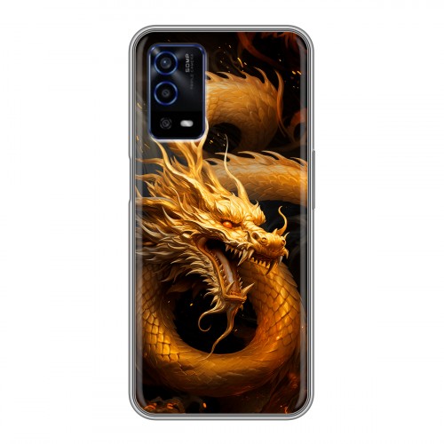 Дизайнерский силиконовый с усиленными углами чехол для OPPO A55 Золотой дракон