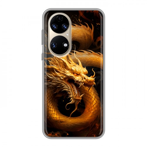 Дизайнерский силиконовый чехол для Huawei P50 Pro Золотой дракон