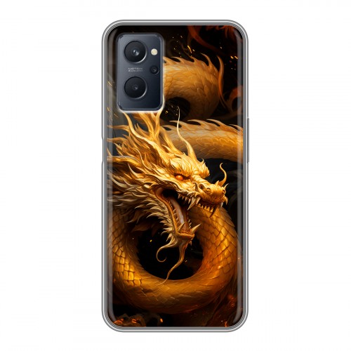 Дизайнерский силиконовый чехол для Realme 9i Золотой дракон