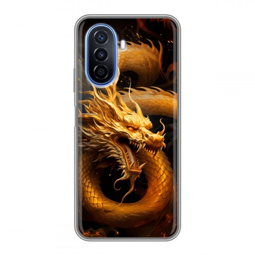 Дизайнерский силиконовый чехол для Huawei Nova Y70 Золотой дракон