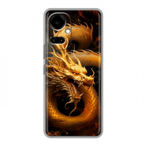 Дизайнерский силиконовый чехол для Tecno Camon 19 Золотой дракон