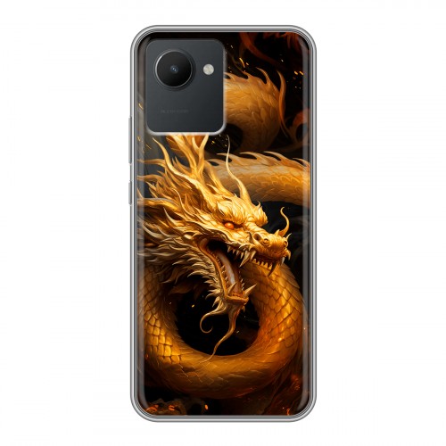 Дизайнерский силиконовый чехол для Realme C30 Золотой дракон