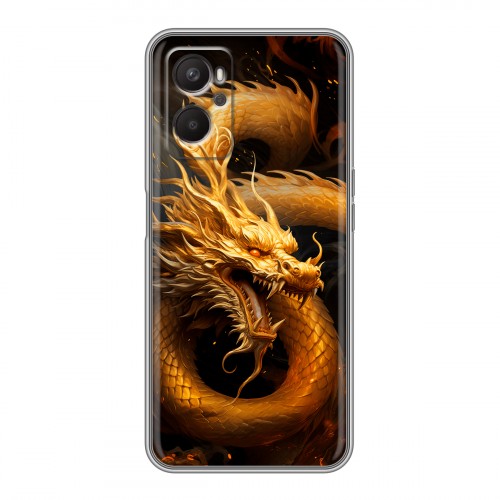 Дизайнерский силиконовый с усиленными углами чехол для OPPO A96 Золотой дракон