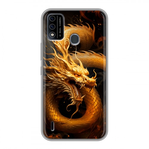 Дизайнерский силиконовый чехол для Itel A48 Золотой дракон