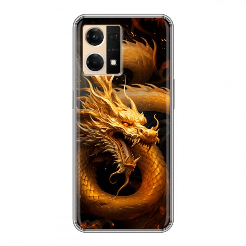 Дизайнерский силиконовый чехол для OPPO Reno7 Золотой дракон