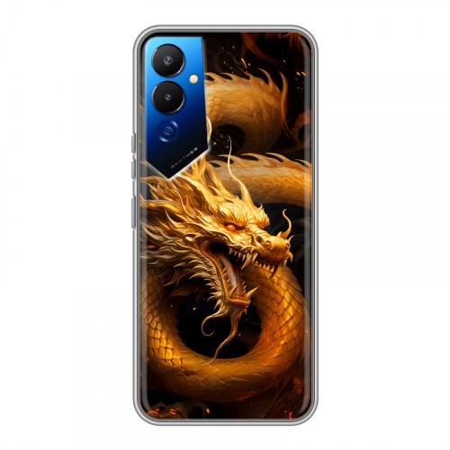 Дизайнерский силиконовый чехол для Tecno Pova 4 Золотой дракон