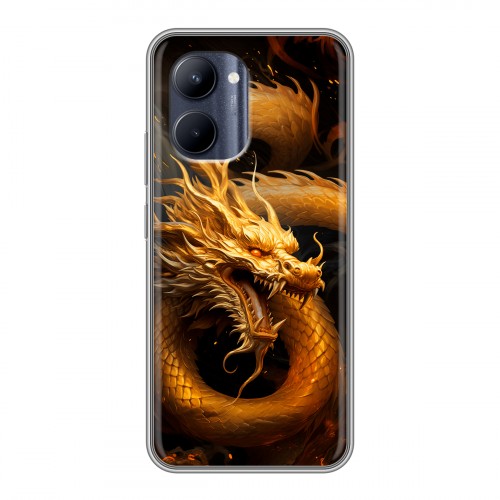 Дизайнерский силиконовый чехол для Realme C33 Золотой дракон