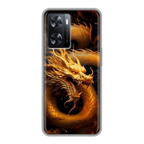 Дизайнерский силиконовый чехол для OPPO A57s Золотой дракон