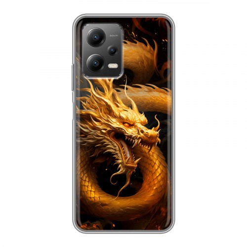 Дизайнерский силиконовый чехол для Xiaomi Poco X5 Золотой дракон