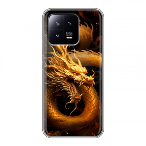 Дизайнерский силиконовый чехол для Xiaomi 13 Золотой дракон