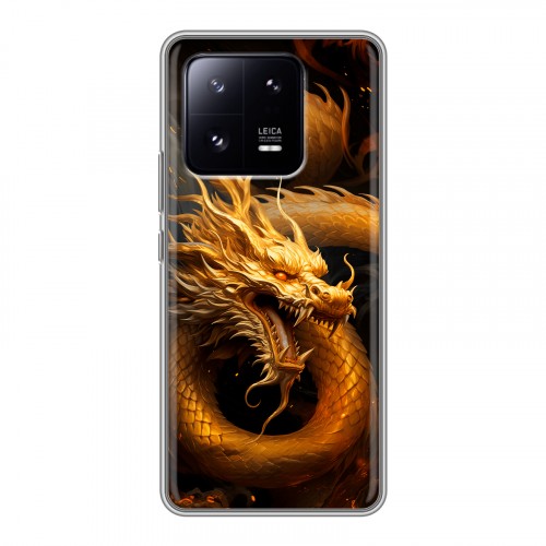 Дизайнерский силиконовый чехол для Xiaomi 13 Pro Золотой дракон