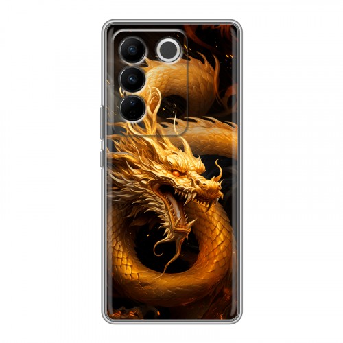 Дизайнерский силиконовый чехол для Vivo V27 Золотой дракон