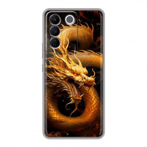 Дизайнерский силиконовый чехол для Vivo V27e Золотой дракон