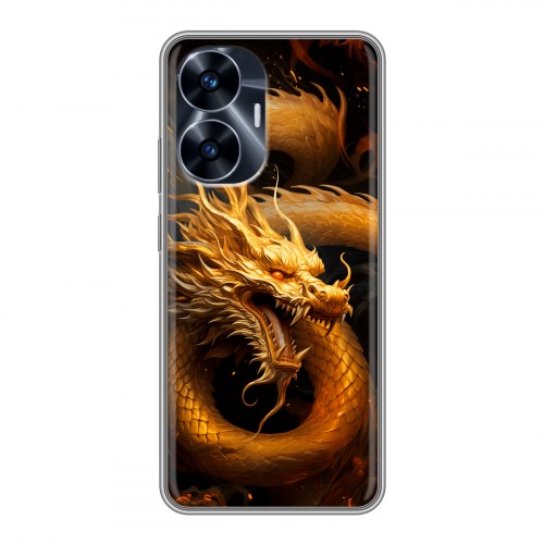 Дизайнерский силиконовый чехол для Realme C55 Золотой дракон