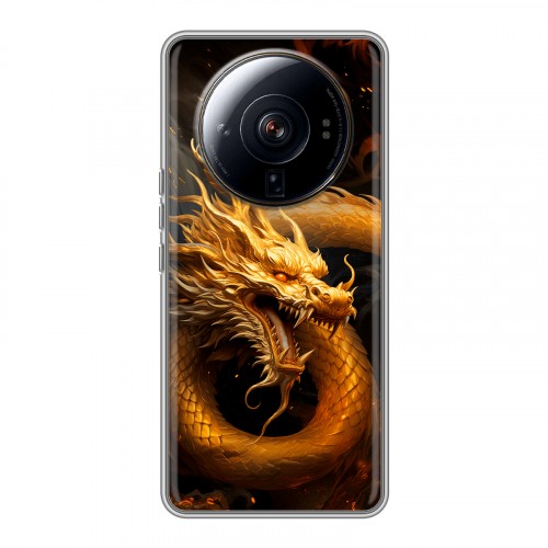 Дизайнерский силиконовый чехол для Xiaomi 12S Ultra Золотой дракон