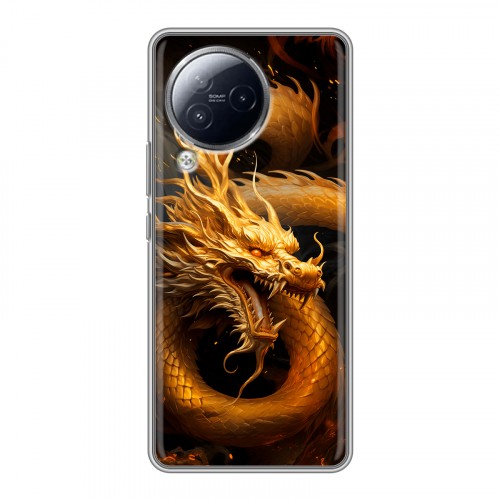 Дизайнерский силиконовый чехол для Xiaomi Civi 3 Золотой дракон
