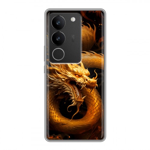 Дизайнерский силиконовый чехол для Vivo S17 Золотой дракон