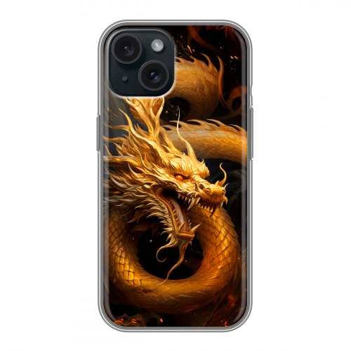 Дизайнерский силиконовый чехол для Iphone 15 Золотой дракон