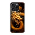 Дизайнерский силиконовый чехол для Iphone 15 Pro Золотой дракон