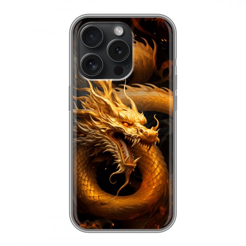 Дизайнерский силиконовый чехол для Iphone 15 Pro Золотой дракон