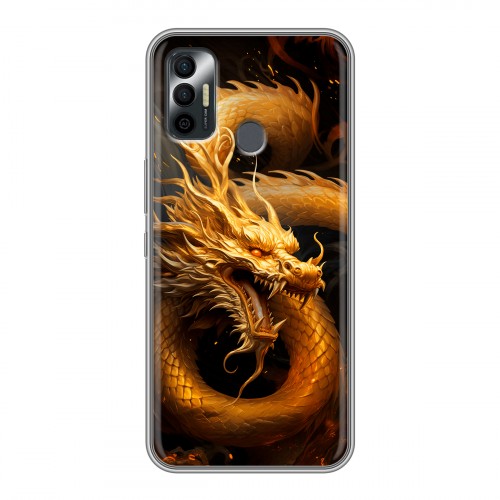 Дизайнерский силиконовый чехол для Tecno Spark 7 Золотой дракон