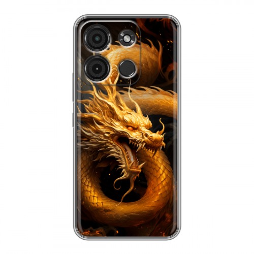 Дизайнерский силиконовый чехол для Itel A60s Золотой дракон