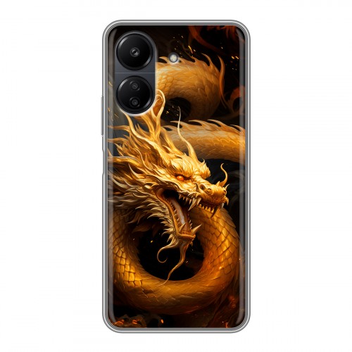 Дизайнерский силиконовый чехол для Xiaomi Poco C65 Золотой дракон