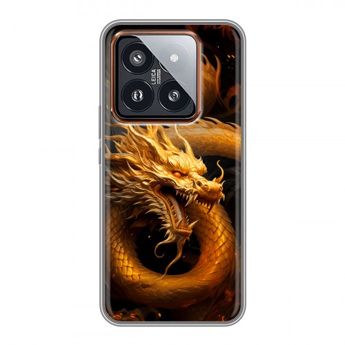 Дизайнерский силиконовый чехол для Xiaomi 14 Pro Золотой дракон