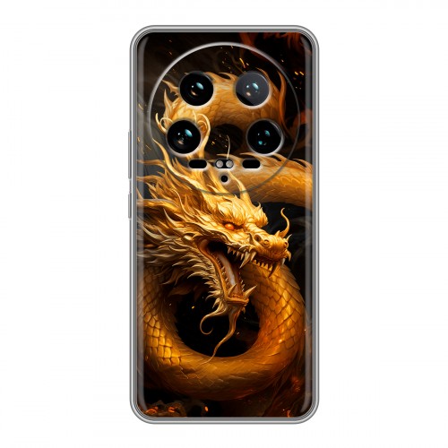 Дизайнерский силиконовый чехол для Xiaomi 14 Ultra Золотой дракон