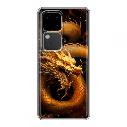 Дизайнерский силиконовый чехол для Vivo V30 5G Золотой дракон