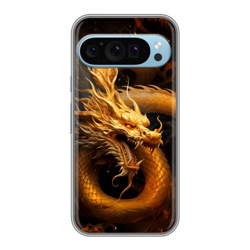 Дизайнерский силиконовый чехол для Google Pixel 9 Золотой дракон