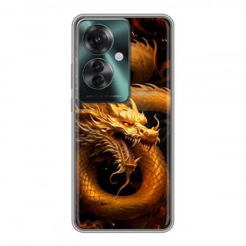 Дизайнерский силиконовый чехол для Oppo Reno 11F Золотой дракон