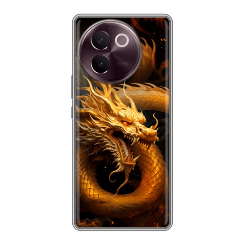 Дизайнерский силиконовый чехол для Vivo V30e Золотой дракон