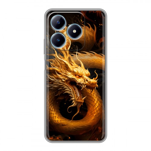 Дизайнерский силиконовый чехол для Realme C63 Золотой дракон