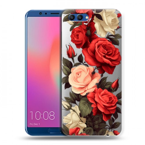 Полупрозрачный дизайнерский пластиковый чехол для Huawei Honor View 10 Розы
