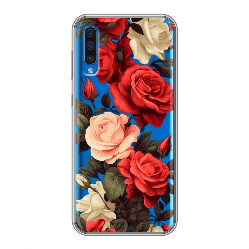 Полупрозрачный дизайнерский пластиковый чехол для Samsung Galaxy A50 Розы