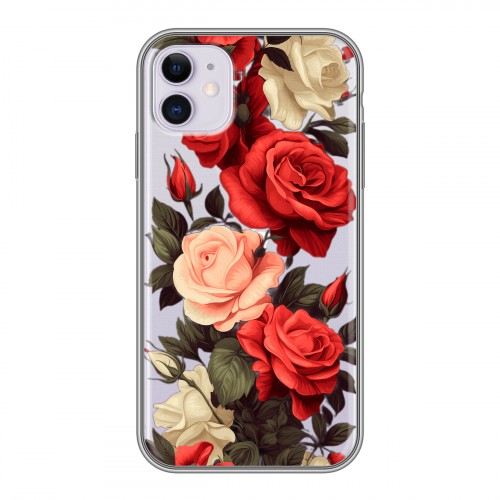 Полупрозрачный дизайнерский силиконовый чехол для Iphone 11 Розы