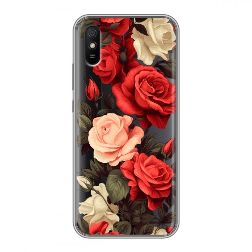 Полупрозрачный дизайнерский силиконовый чехол для Xiaomi RedMi 9A Розы