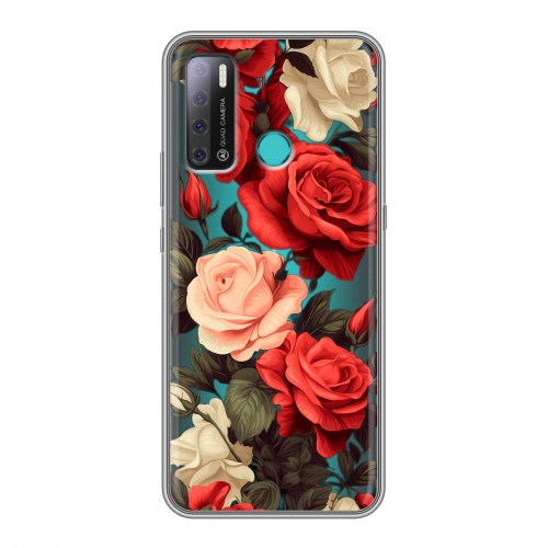 Полупрозрачный дизайнерский силиконовый с усиленными углами чехол для Tecno Pouvoir 4 Розы