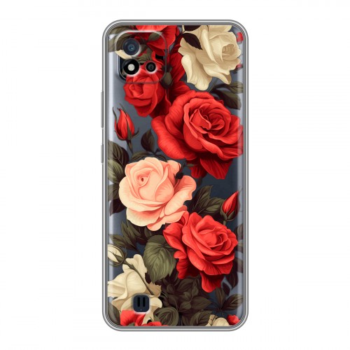 Полупрозрачный дизайнерский силиконовый чехол для Realme C20 Розы